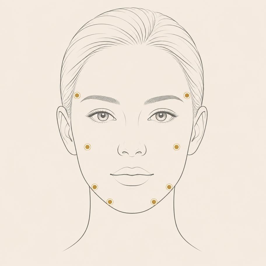 8-Point facial treatment marker diagram